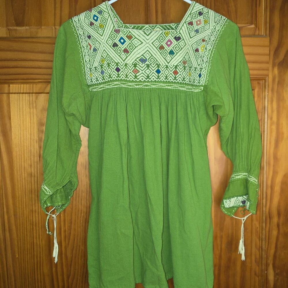 Vintage Indian Boho Hippie Gauze Girls Dress Embroidered Tunic Youth L